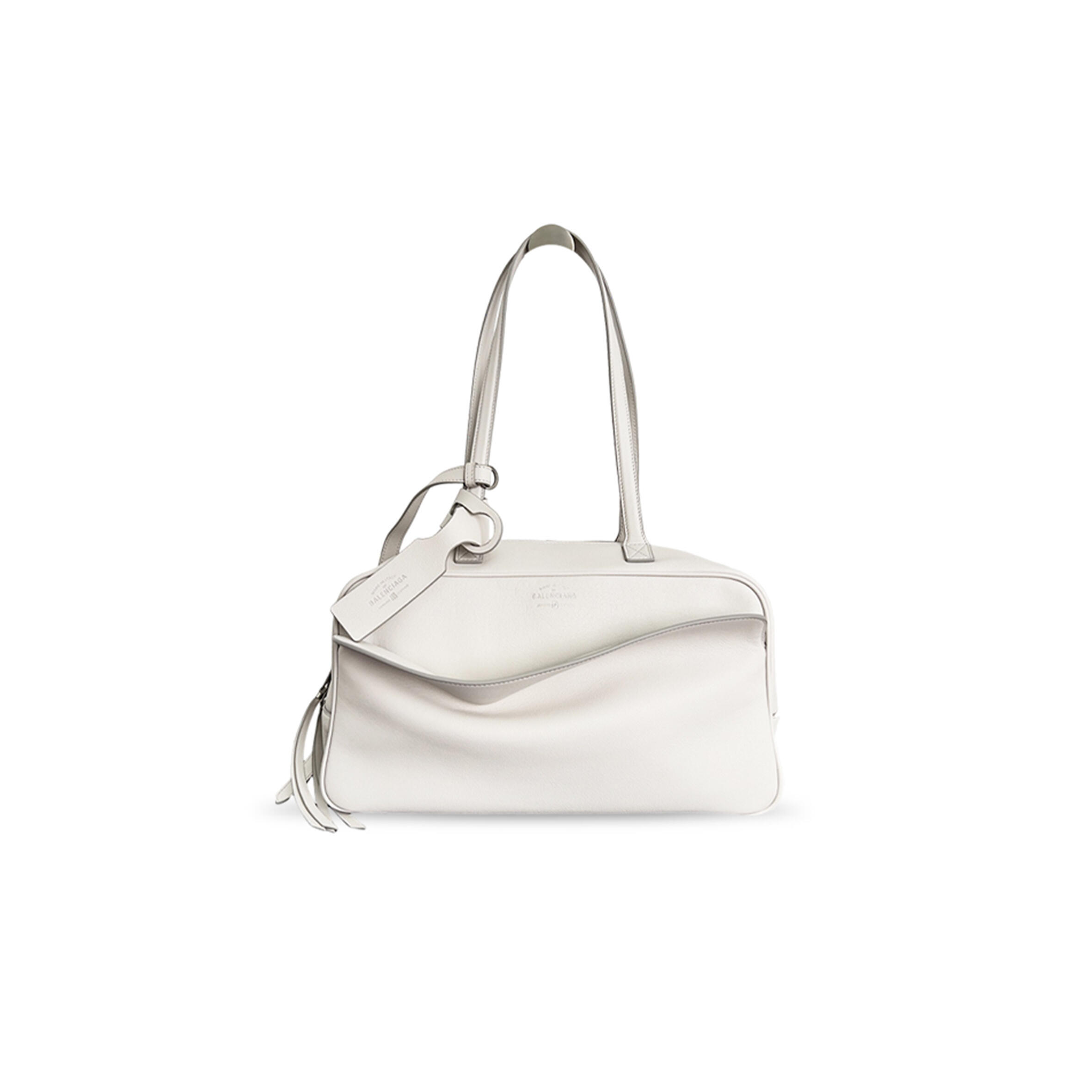 BALENCIAGA CARRIE MEDIUM LEATHER BOWLING BAG IN WHITE 8264252 (35.8*18.7*16.5cm)
